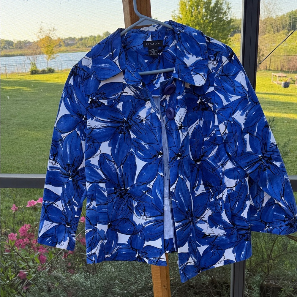 Rafaella cotton Blue & White Floral Button-Front Jacket